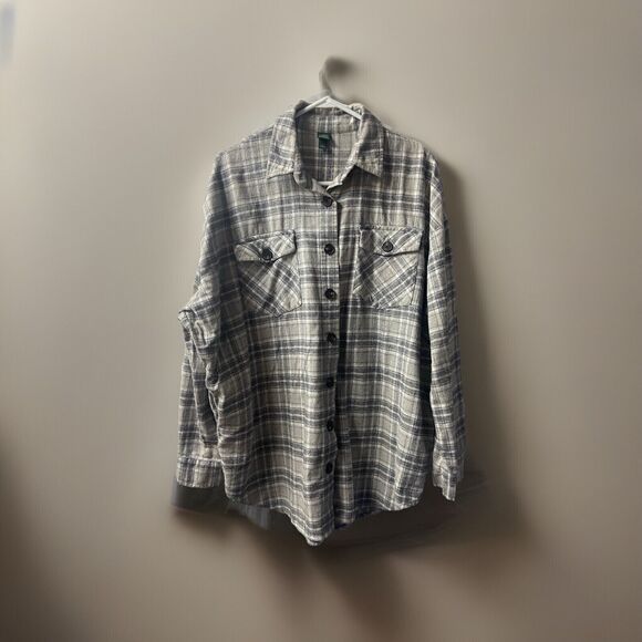 Wild Fable Shacket Womens Large Gray Plaid Long Sleeved Button Up Flannel Pocket - Picture 1 of 6